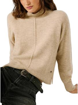 Maglia Pepe Jeans Cecil collo Perkins beige per donna