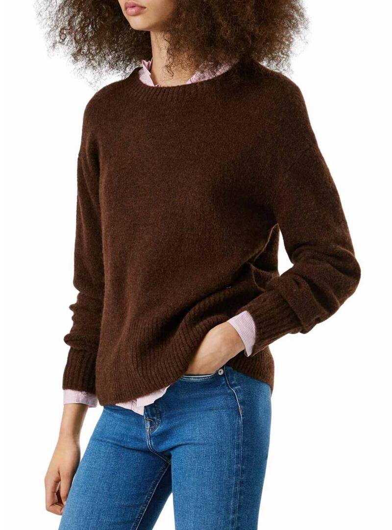 Maglia Pepe Jeans Cecil marrone a girocollo per donna