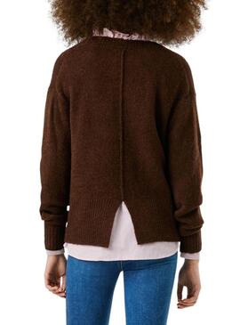 Maglia Pepe Jeans Cecil marrone a girocollo per donna