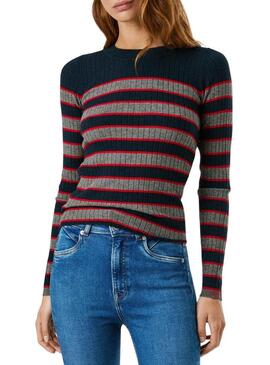 Maglione a coste a righe stampato Pepe Jeans Clarisse per donna.