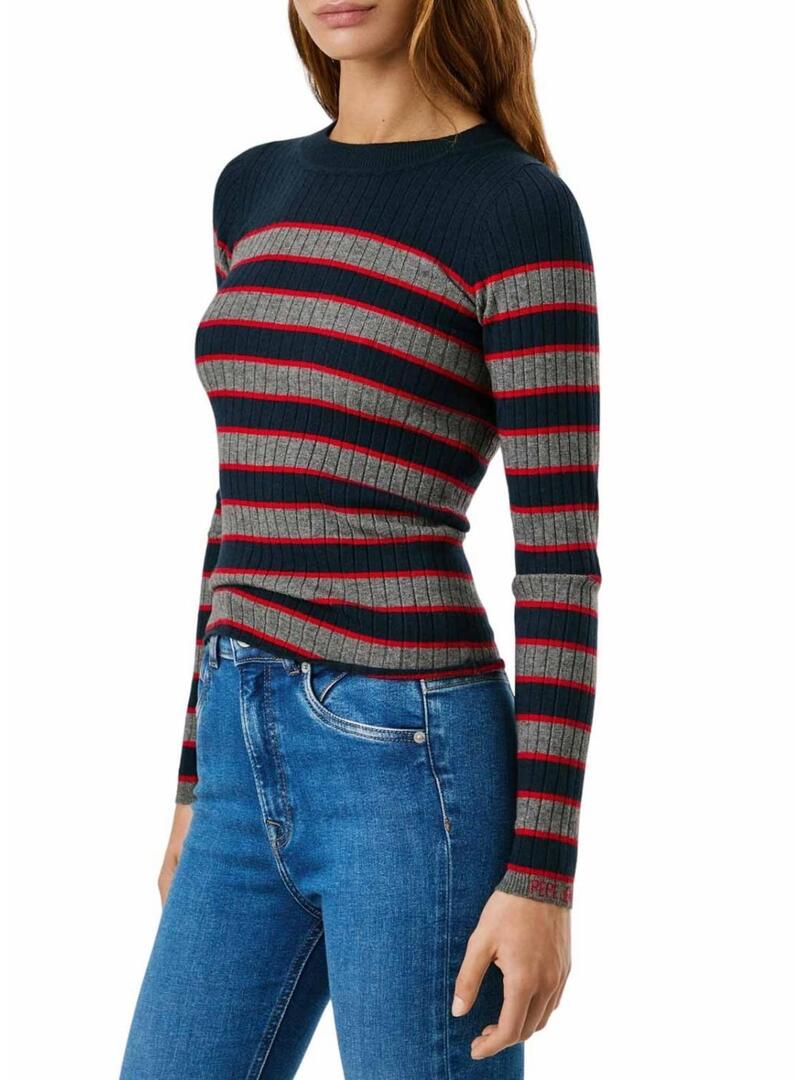 Maglione a coste a righe stampato Pepe Jeans Clarisse per donna.