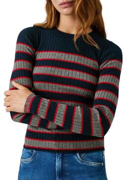 Maglione a coste a righe stampato Pepe Jeans Clarisse per donna.