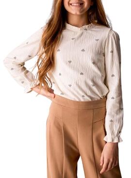 Maglietta Mayoral in pizzo di bambù beige per ragazza