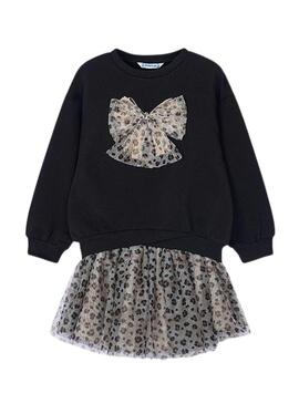 Set gonna Mayoral in tulle e felpa nera per bambina.
