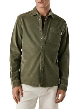 Camicia Pepe Jeans Clayton in velluto a coste verde per uomo
