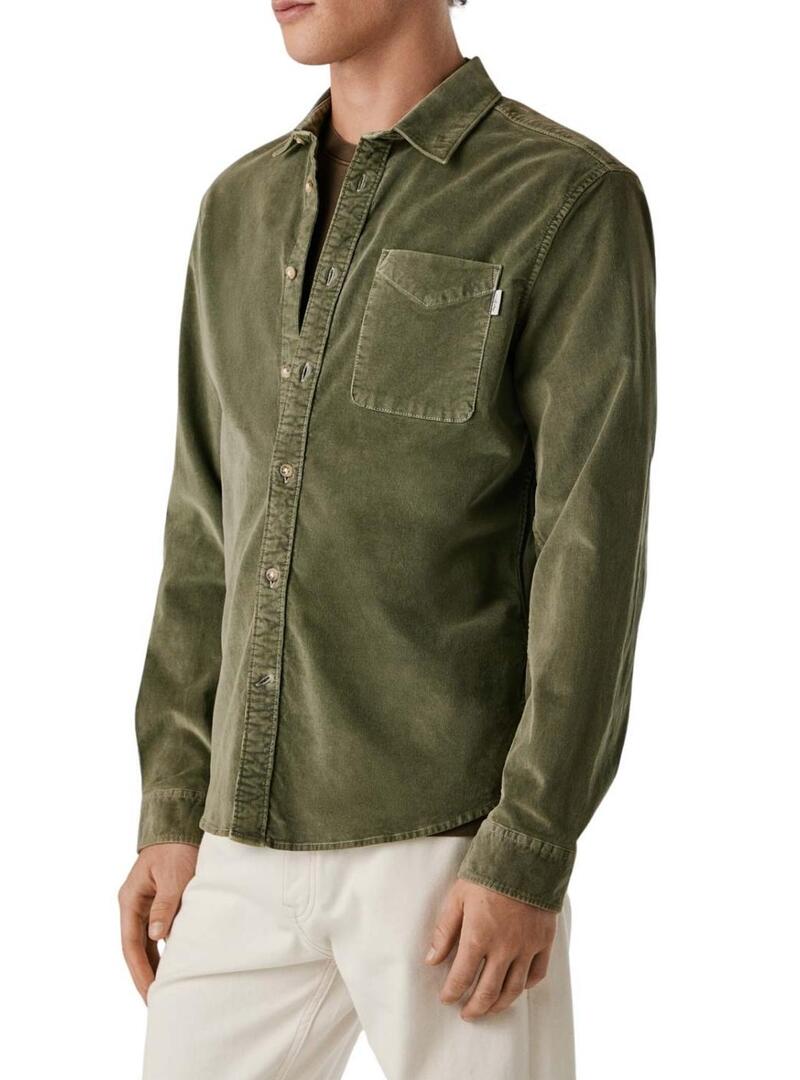 Camicia Pepe Jeans Clayton in velluto a coste verde per uomo