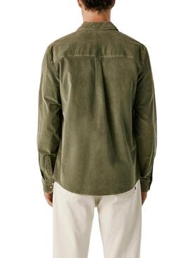 Camicia Pepe Jeans Clayton in velluto a coste verde per uomo