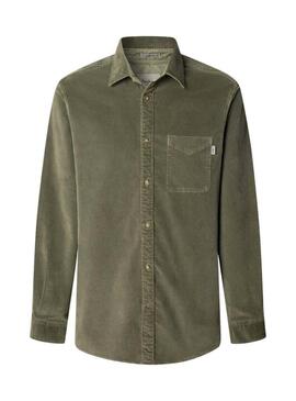 Camicia Pepe Jeans Clayton in velluto a coste verde per uomo