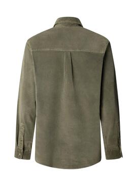 Camicia Pepe Jeans Clayton in velluto a coste verde per uomo