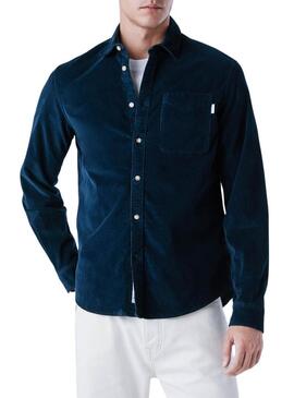 Camicia Pepe Jeans Clayton in velluto a coste blu navy per uomo
