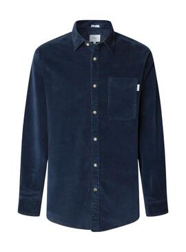 Camicia Pepe Jeans Clayton in velluto a coste blu navy per uomo