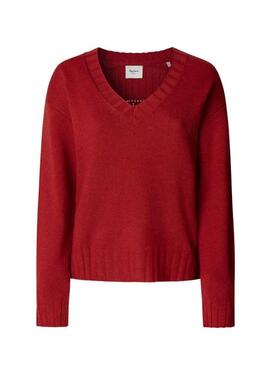 Maglia Pepe Jeans Cherice colletto a V rosso per donna