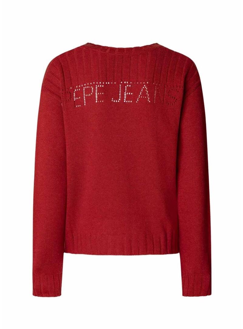 Maglia Pepe Jeans Cherice colletto a V rosso per donna