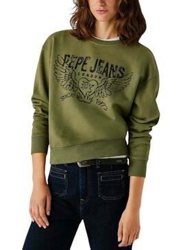 Felpa Pepe Jeans Beverly verde per donna