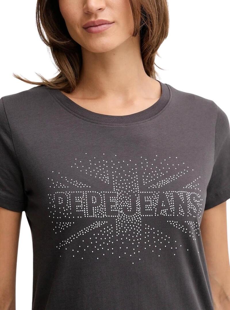 Maglietta Pepe Jeans Bertie con borchie grigia per donna