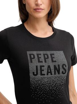 Maglietta Pepe Jeans Bernadette con borchie nera per donna
