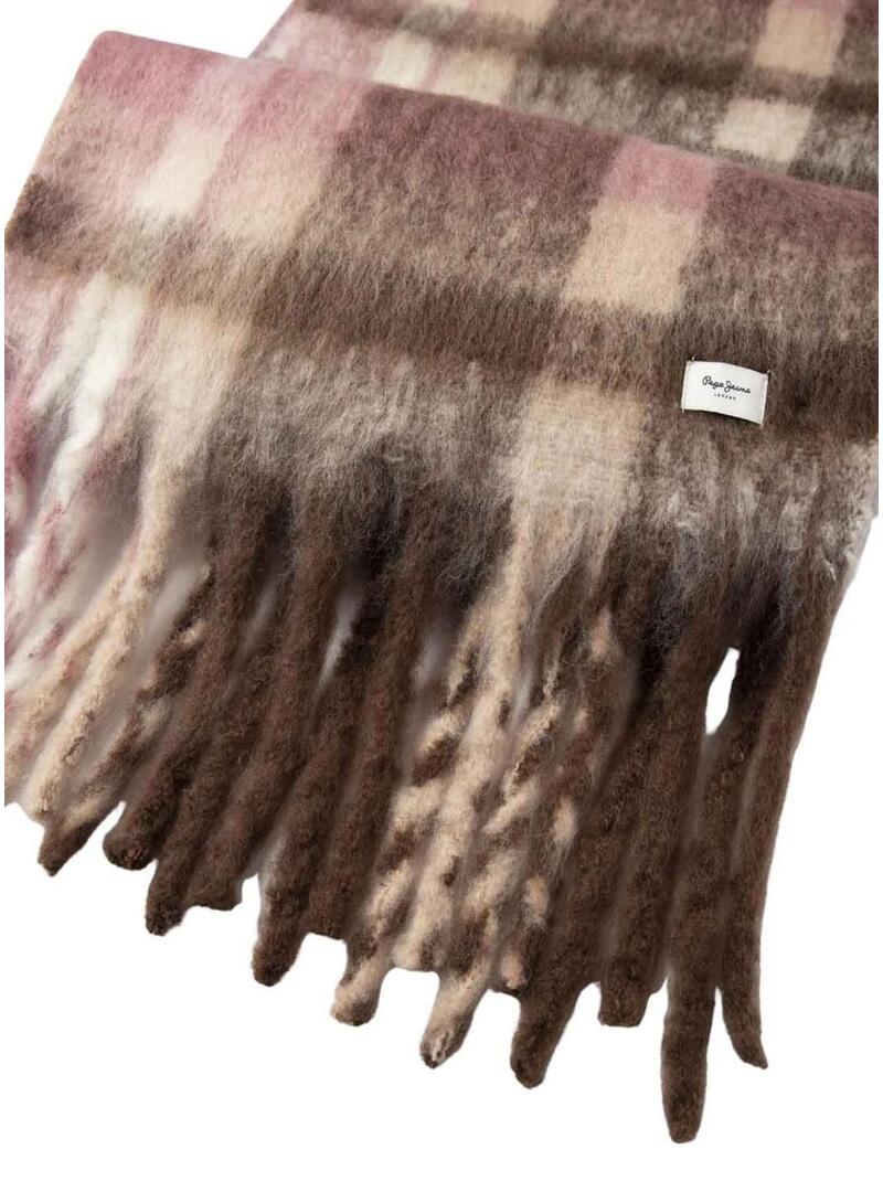 Sciarpa Pepe Jeans Flavie a quadri marrone e rosa per donna