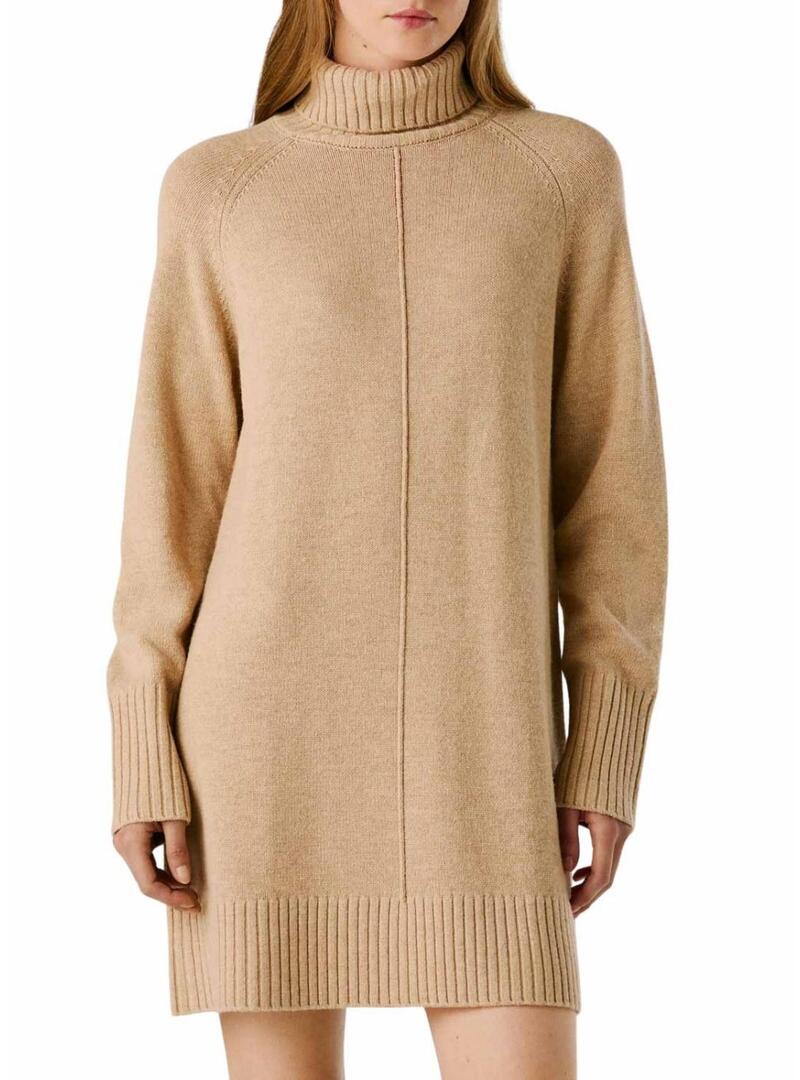 Abito Pepe Jeans Carola color cammello in maglia per donna.