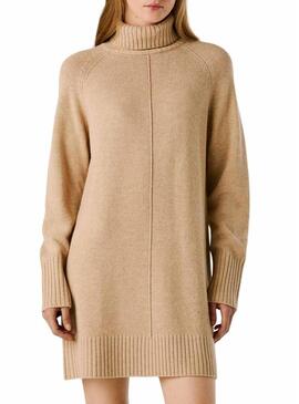 Abito Pepe Jeans Carola color cammello in maglia per donna.