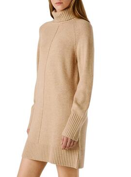 Abito Pepe Jeans Carola color cammello in maglia per donna.
