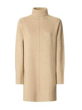 Abito Pepe Jeans Carola color cammello in maglia per donna.