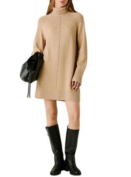 Abito Pepe Jeans Carola color cammello in maglia per donna.