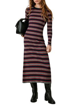 Abito lungo a coste a righe stampate Pepe Jeans Clarisse per donna