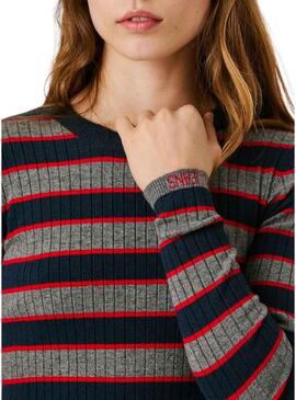 Abito lungo a coste a righe stampate Pepe Jeans Clarisse per donna