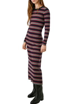 Abito lungo a coste a righe stampate Pepe Jeans Clarisse per donna