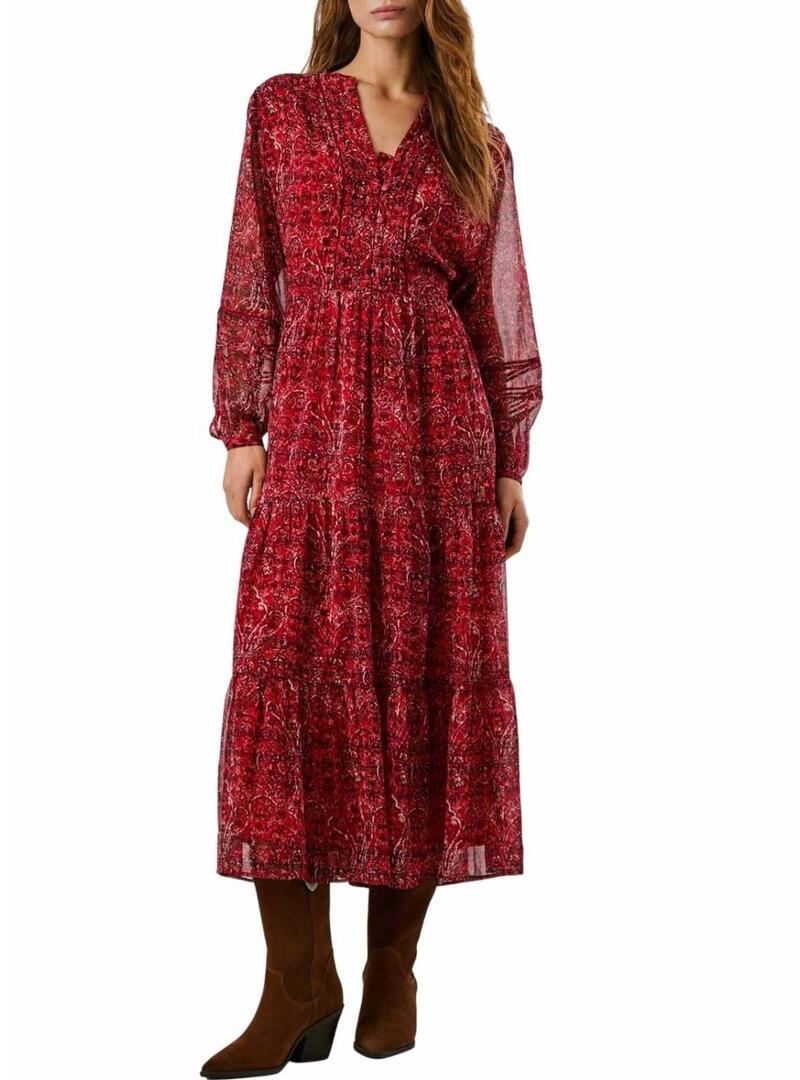 Abito Pepe Jeans Miley lungo stampato paisley rosso per donna