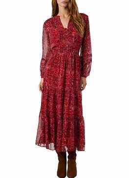 Abito Pepe Jeans Miley lungo stampato paisley rosso per donna