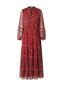 Abito Pepe Jeans Miley lungo stampato paisley rosso per donna