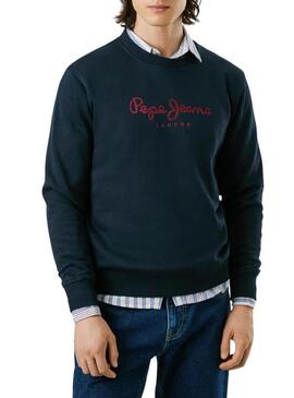 Felpa Pepe Jeans Macbeth con logo, collo rotondo, blu scuro per uomo