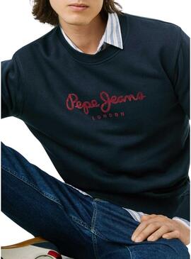 Felpa Pepe Jeans Macbeth con logo, collo rotondo, blu scuro per uomo