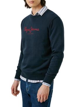 Felpa Pepe Jeans Macbeth con logo, collo rotondo, blu scuro per uomo