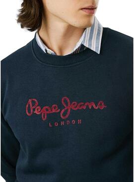Felpa Pepe Jeans Macbeth con logo, collo rotondo, blu scuro per uomo