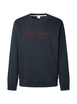Felpa Pepe Jeans Macbeth con logo, collo rotondo, blu scuro per uomo