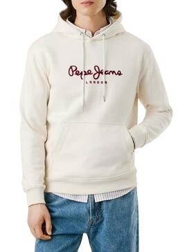 Felpa Pepe Jeans Macbeth con cappuccio e logo beige per uomo