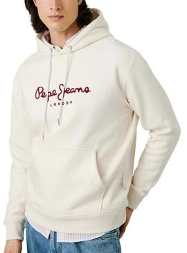Felpa Pepe Jeans Macbeth con cappuccio e logo beige per uomo