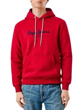 Felpa Pepe Jeans Macbeth con cappuccio e logo rosso per uomo.