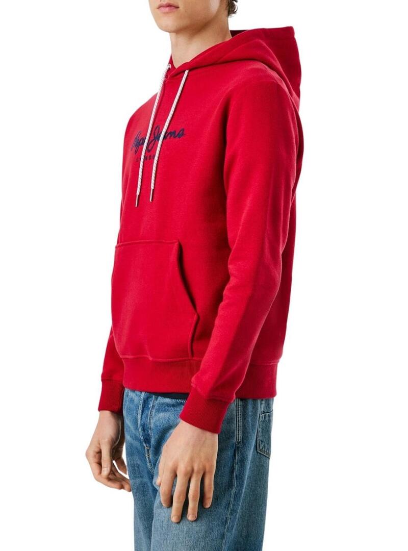 Felpa Pepe Jeans Macbeth con cappuccio e logo rosso per uomo.