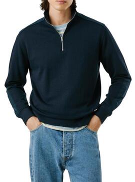 Felpa Pepe Jeans Mercuit blu marino a mezza zip per uomo