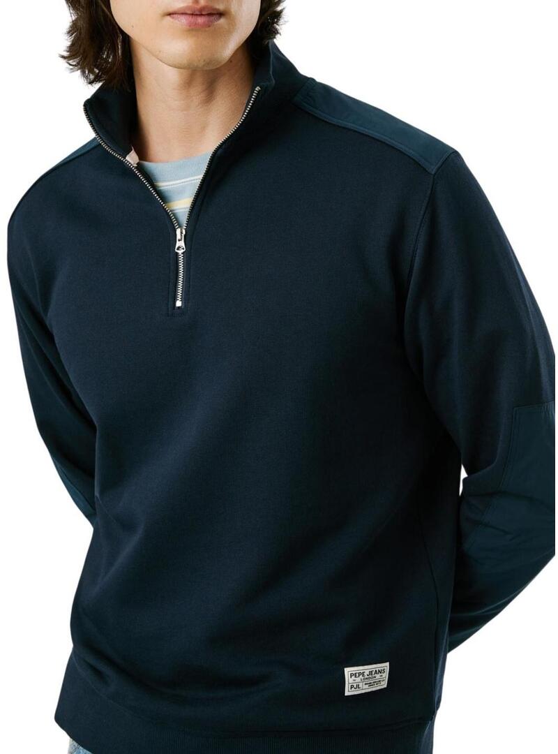 Felpa Pepe Jeans Mercuit blu marino a mezza zip per uomo