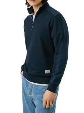 Felpa Pepe Jeans Mercuit blu marino a mezza zip per uomo