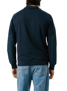 Felpa Pepe Jeans Mercuit blu marino a mezza zip per uomo