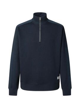 Felpa Pepe Jeans Mercuit blu marino a mezza zip per uomo