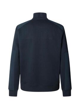 Felpa Pepe Jeans Mercuit blu marino a mezza zip per uomo