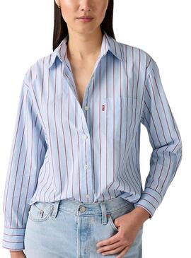 Camicia Levis Harlie Boyfriend a righe blu stampate per donna