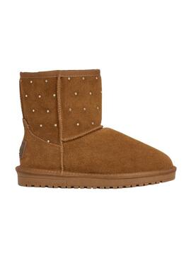 Stivali da donna Pepe Jeans Diss West in camoscio con borchie color cammello.