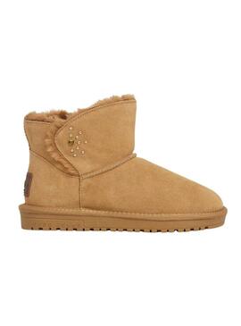 Stivaletti Pepe Jeans Diss Urban in camoscio con borchie color cammello per donna.
